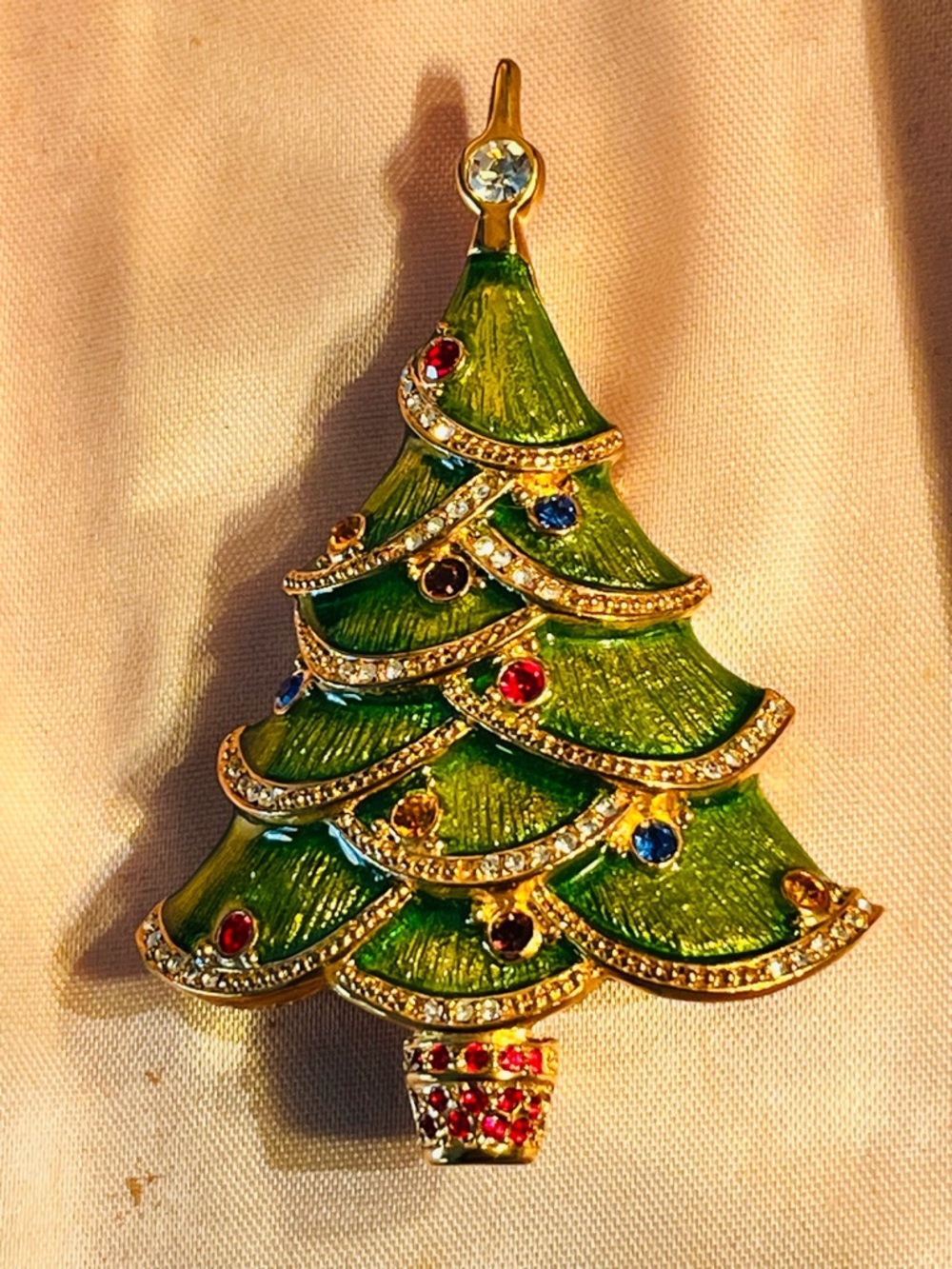 Christopher Radko Enamel and Crystal Christmas Tree Brooch "Luminous”